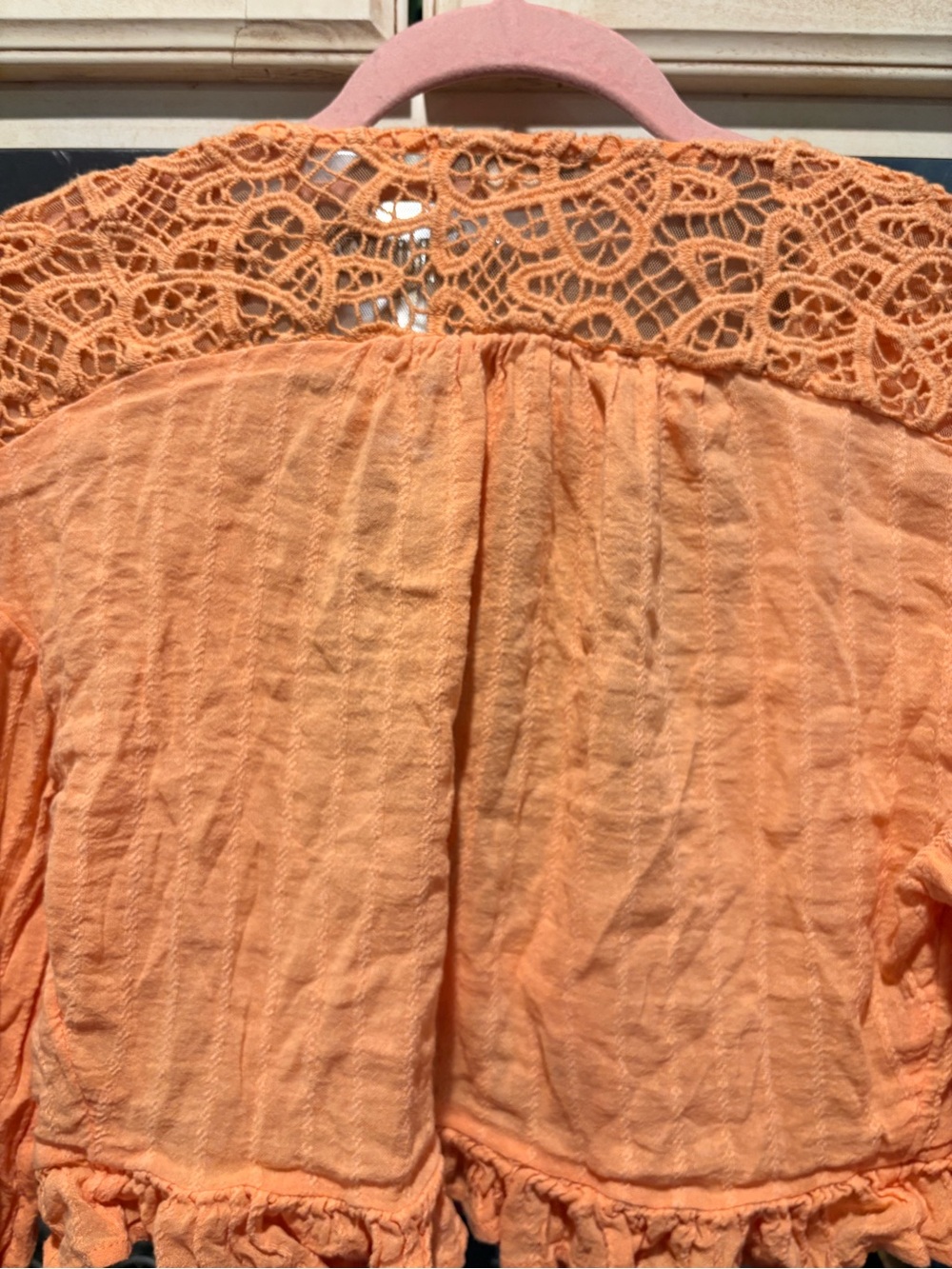 American Eagle Crochet-Detail Tie-Front Women’s Top Orange 2/3 sleeve - Picture 5 of 5